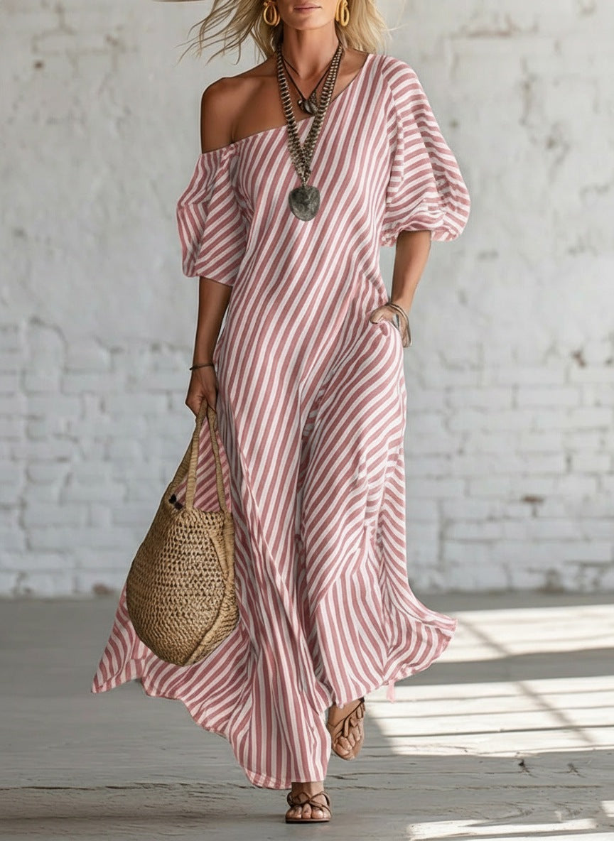 Women's Striped Off-Shoulder Maxi Dress