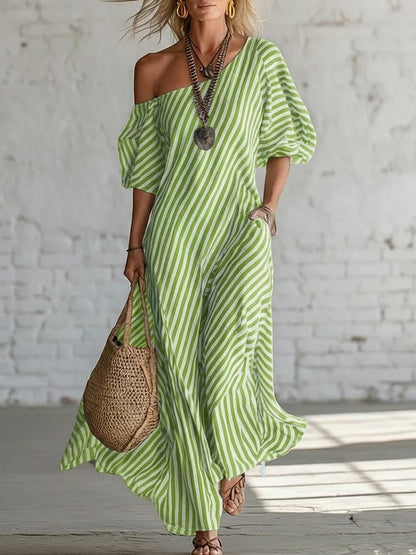 Women's Striped Off-Shoulder Maxi Dress