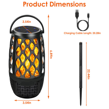 4-in-1 Wireless Bluetooth 5.3 Outdoor LED Flame Speaker – IPX5 Waterproof, Patio & Garden Speaker with 3 Flame Light Modes, Hook, Stake & Wall Mount, Sync Up to 100 Speakers