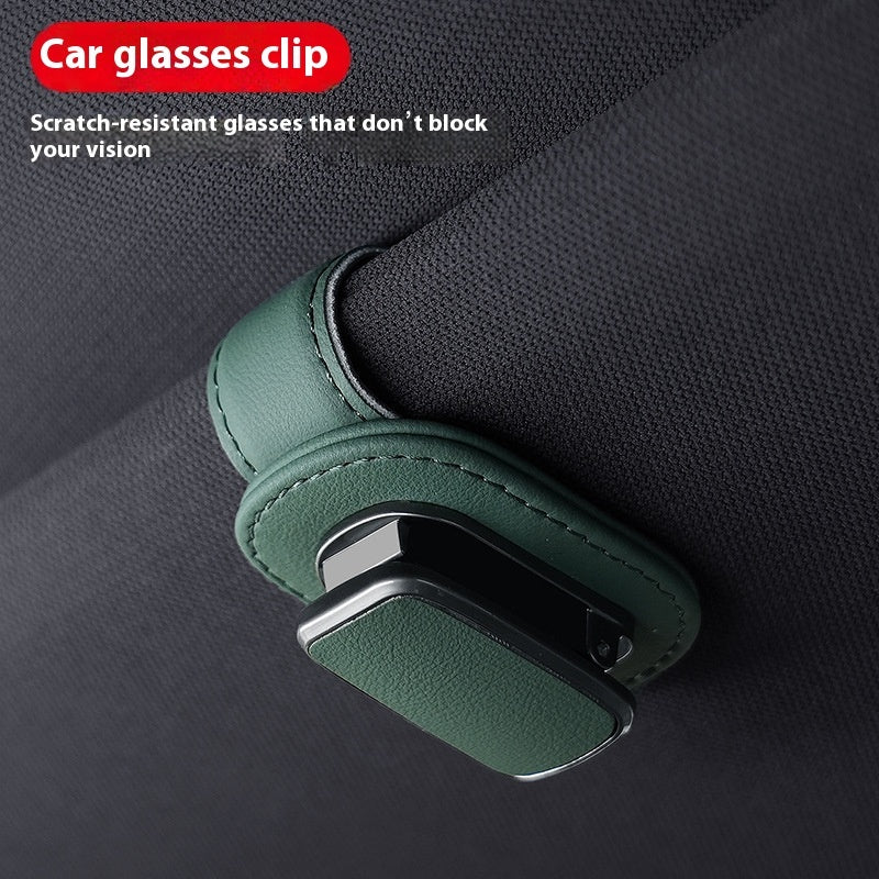 Leather Car Sunglasses Holder - Visor Clip Eyeglasses Storage Organizer