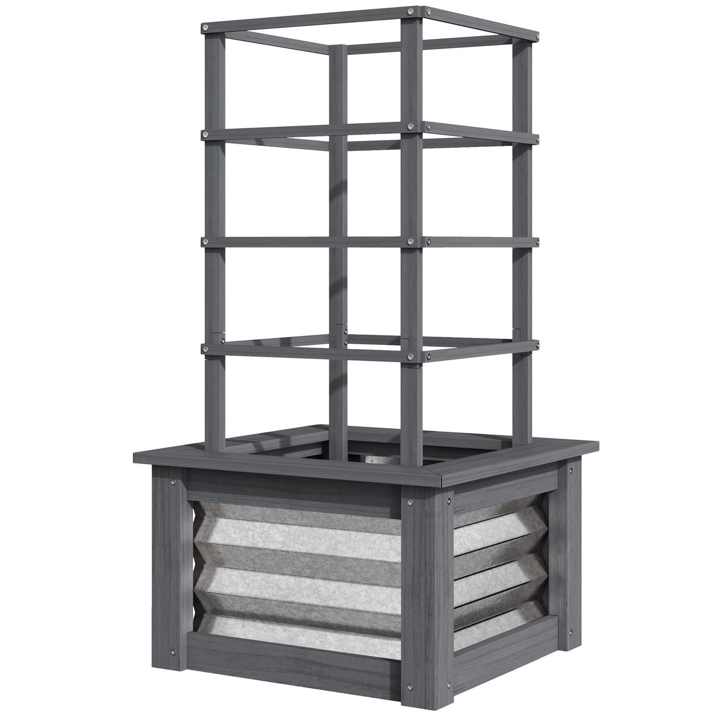 Wooden Raised Garden Bed with Trellis — Galvanized Steel Planter Box for Garden & Patio