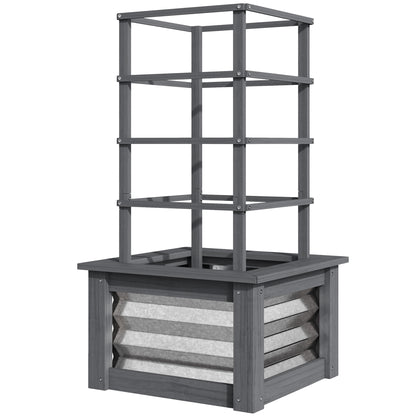 Wooden Raised Garden Bed with Trellis — Galvanized Steel Planter Box for Garden & Patio