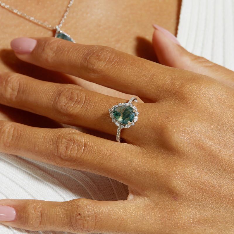 Natural Agate Geometric Ring for Women
