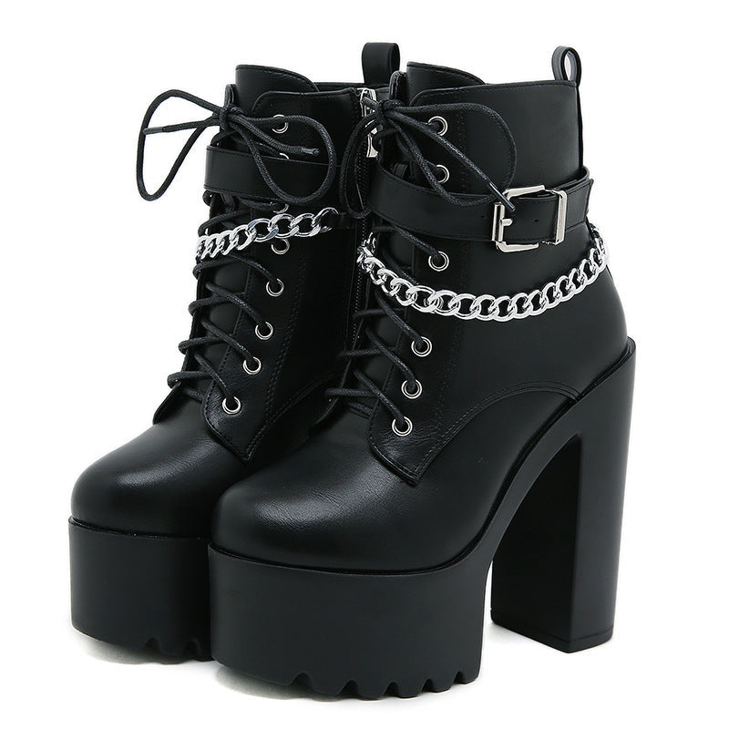 Platform Booties Women's High Heel Chunky Heel Martin Boots