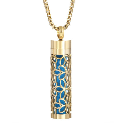 Gold Stainless Steel Aromatherapy Necklace - Cylindrical Hollow Pendant Essential Oil Diffuser