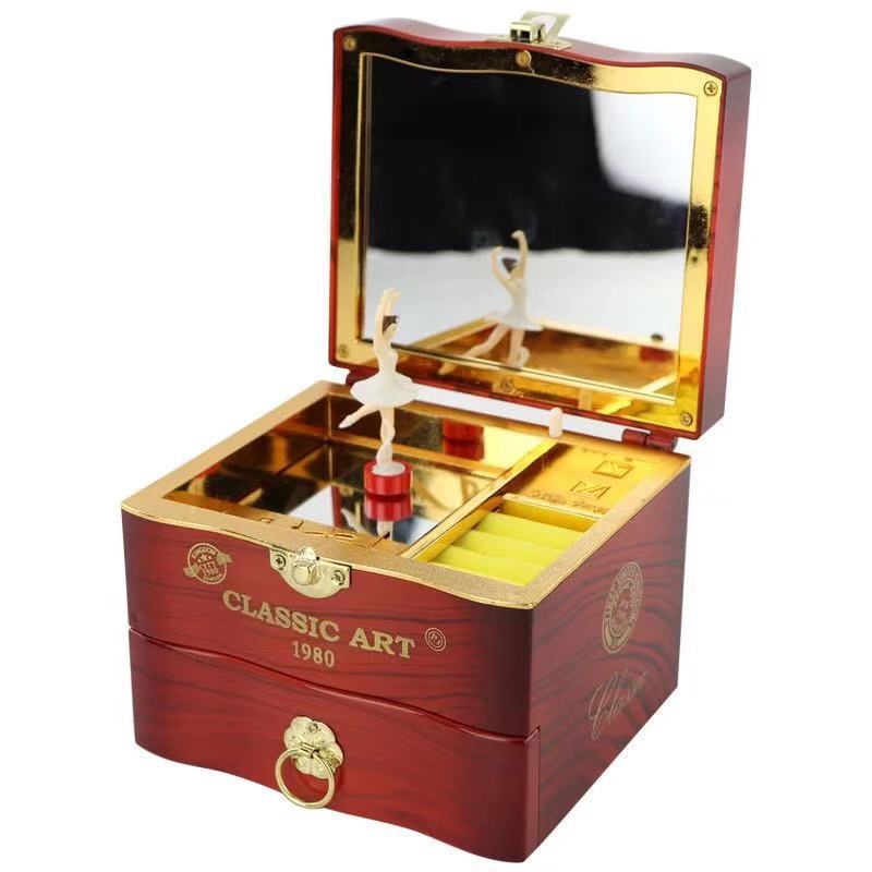 Sheila Merchandise musical ballet dancer box with wooden finish and rotating ballerina figurine inside