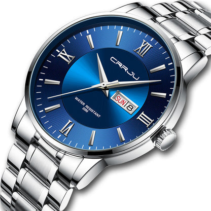 High-quality business watch men's casual blue dial stainless steel bracelet watch