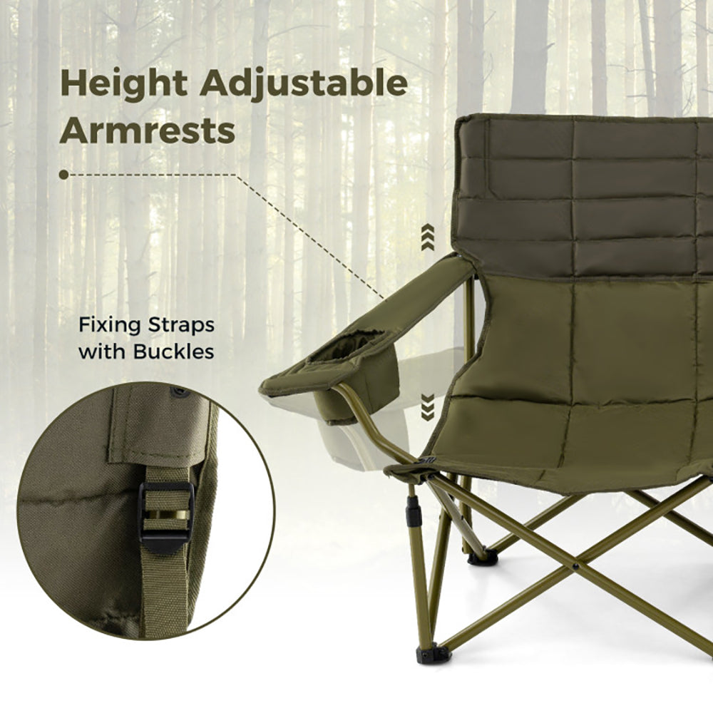Double Camping Loveseat Chair - Oversized Folding Couch with Cup Holders, 660 lbs Capacity