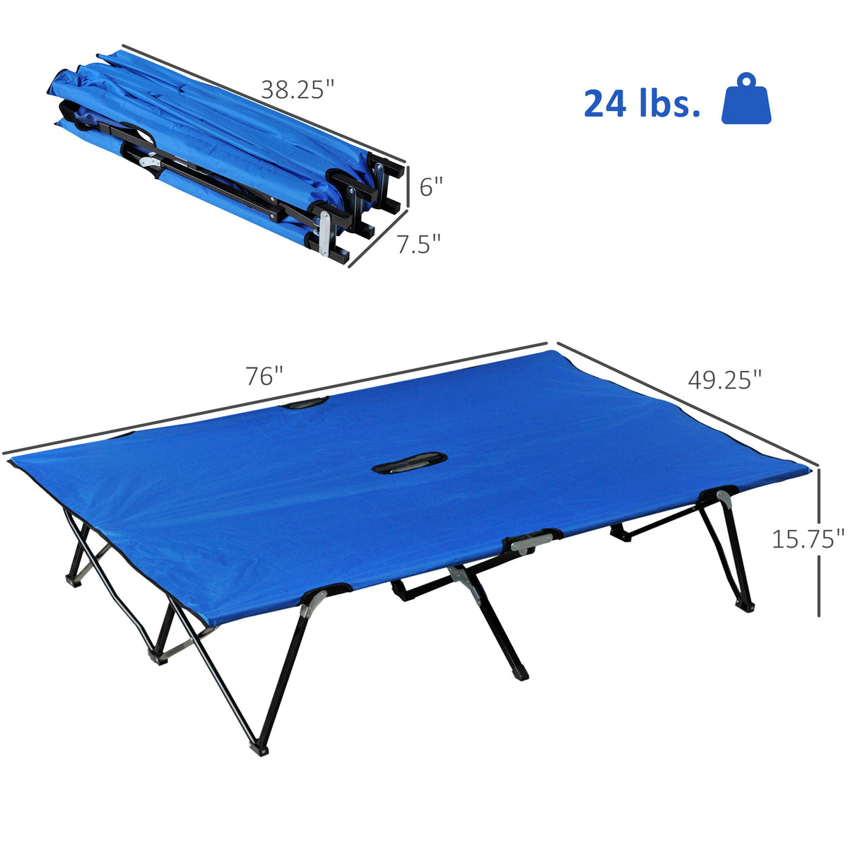 Double Camping Cot for 2 Adults - Folding Elevated Sleeping Cot with Carry Bag, 15 Inch Raised Portable Bed, 300 lbs Capacity