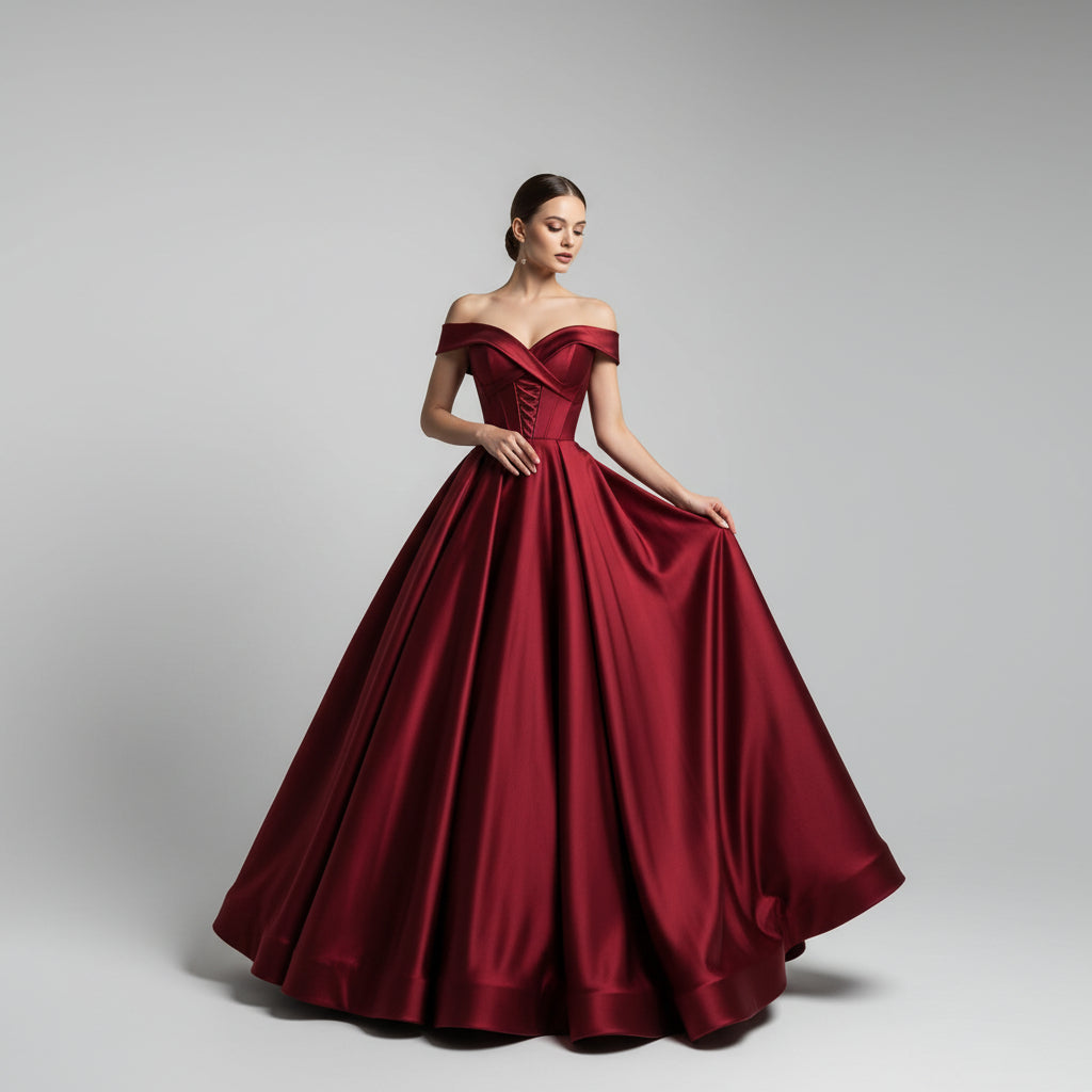 Wine Red Satin Wedding Dress - Elegant Bridal Gown