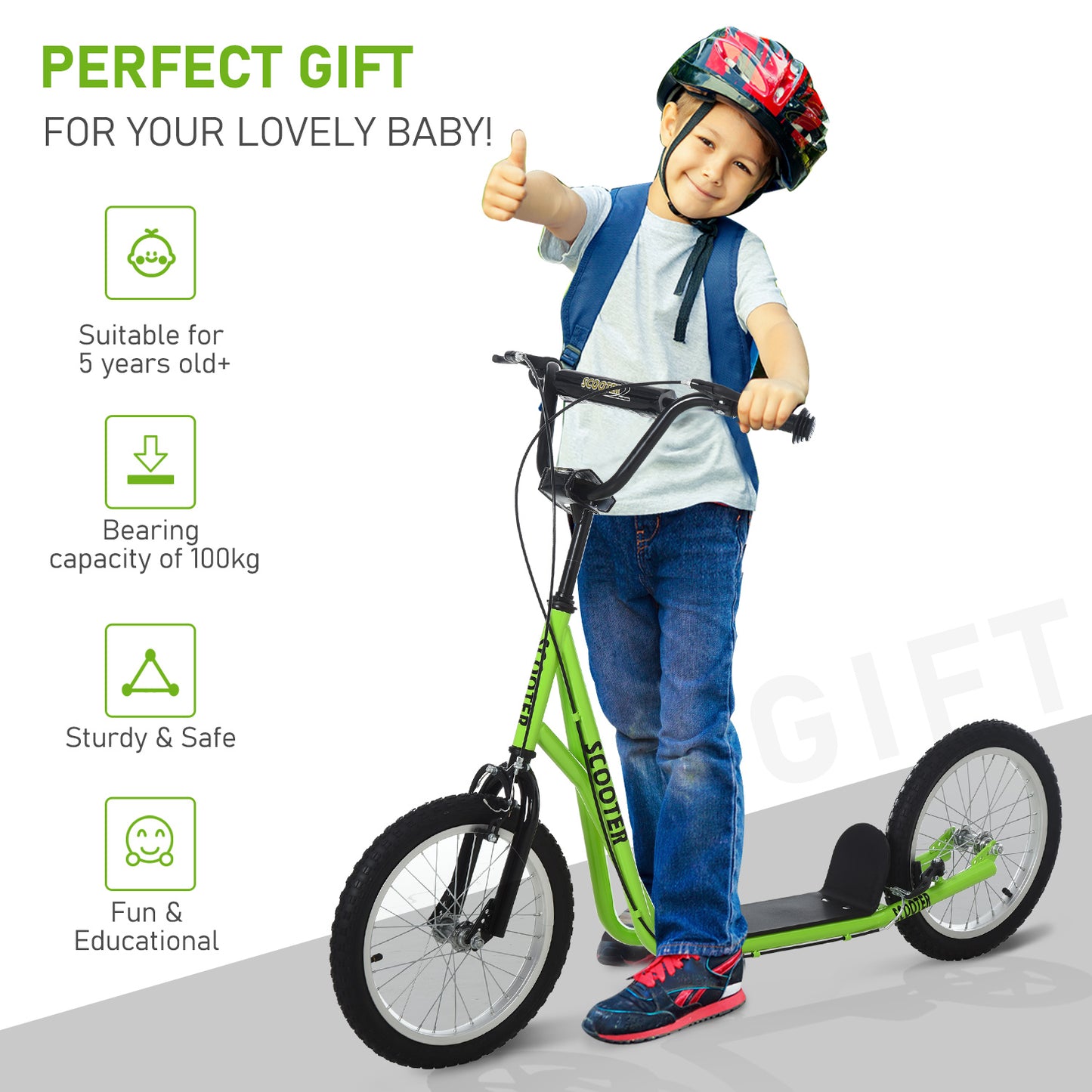 Kids Kick Scooter with Adjustable Height - Green