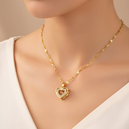 Rhinestone-Embellished Titanium Steel Love Necklace.