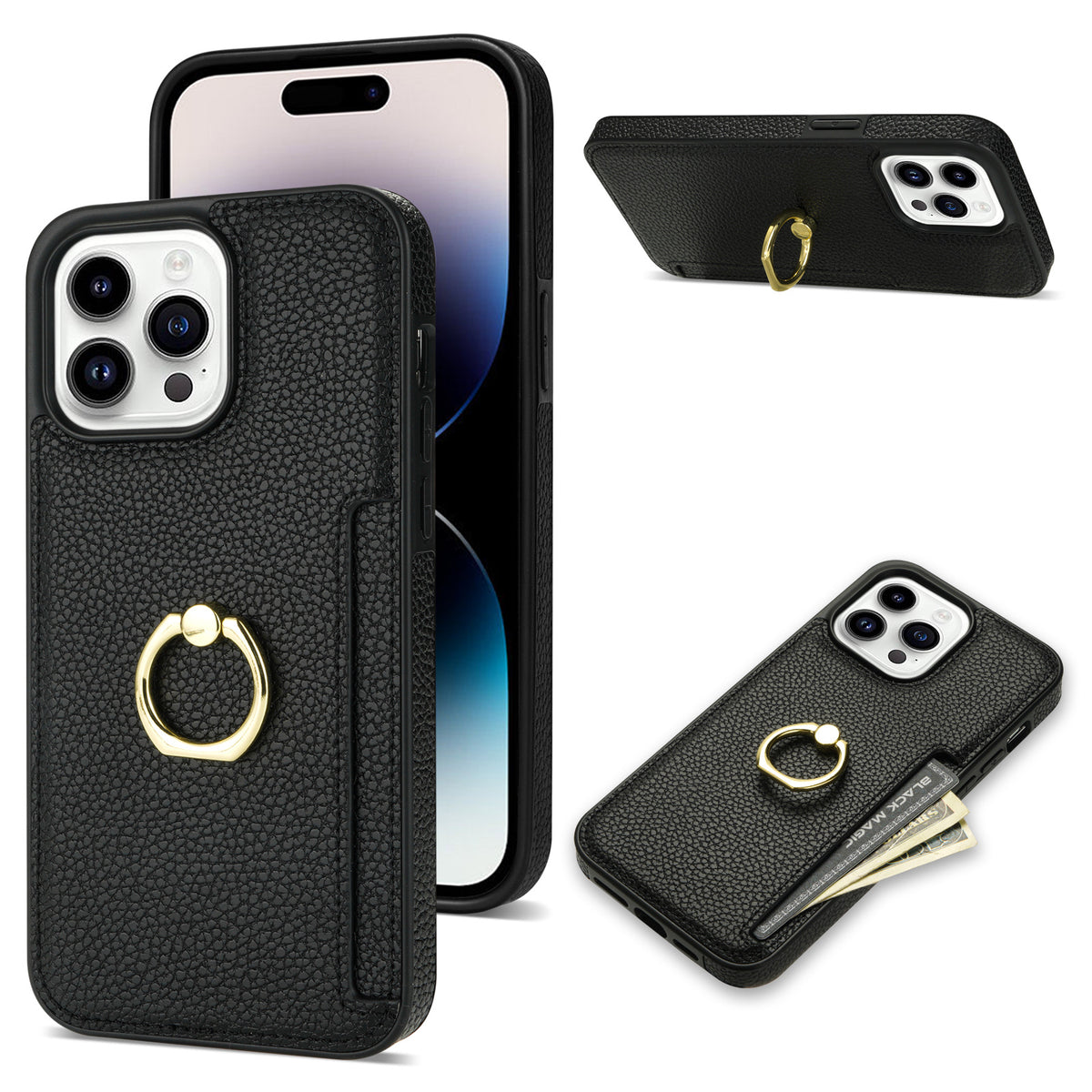 I phone  Pattern Fastened Ring Bracket Card Wallet Anti-fall Shell
