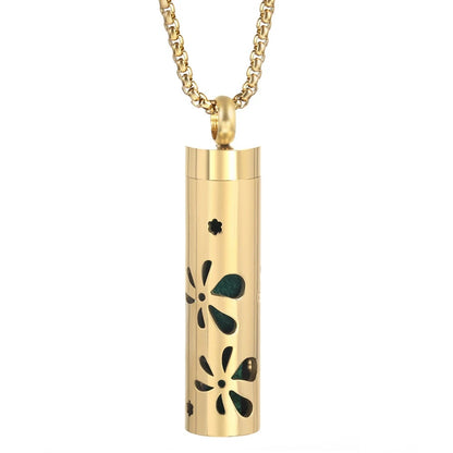 Gold Stainless Steel Aromatherapy Necklace - Cylindrical Hollow Pendant Essential Oil Diffuser