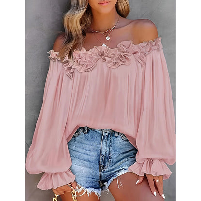 Women's Summer Off Shoulder Top Ruffle Long Sleeve Blouse Casual Loose Shirts