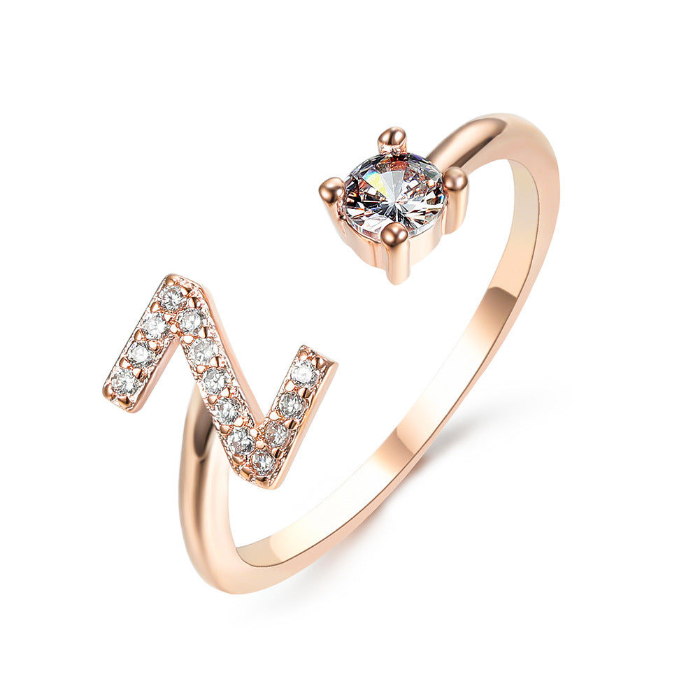 Personalized Initial Letter Ring | Adjustable Zircon Ring for Women