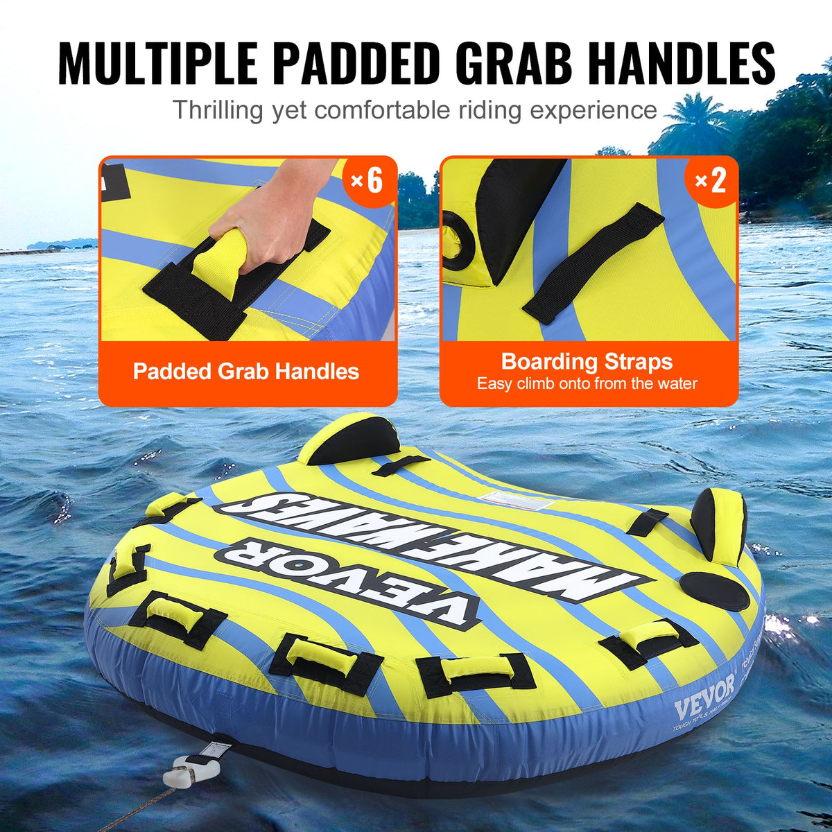 Bumper Fin Towable Tube for Boating – 62" Wide, 1–3 Riders, 510 lbs
