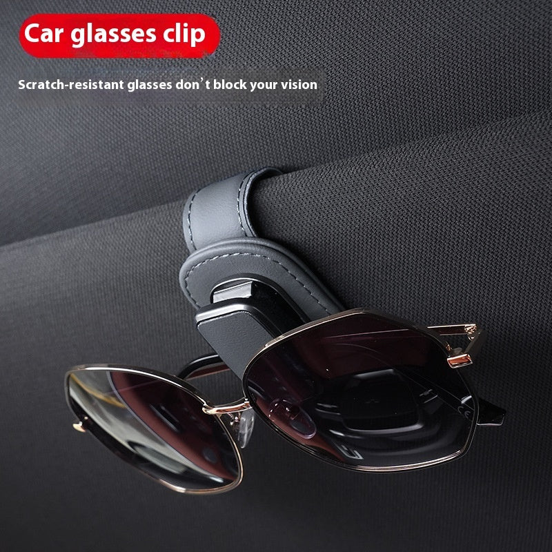 Leather Car Sunglasses Holder - Visor Clip Eyeglasses Storage Organizer