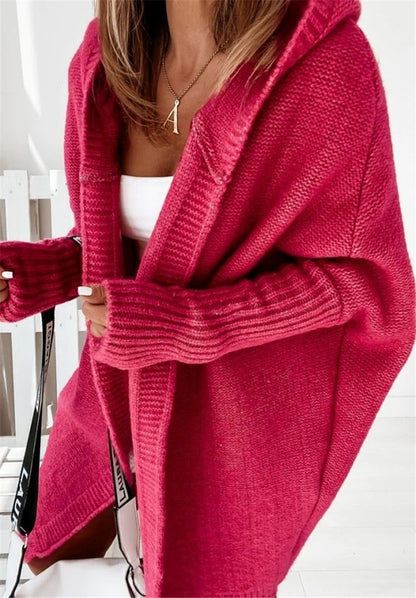 Women's Solid Color Hooded Cardigan Sweater