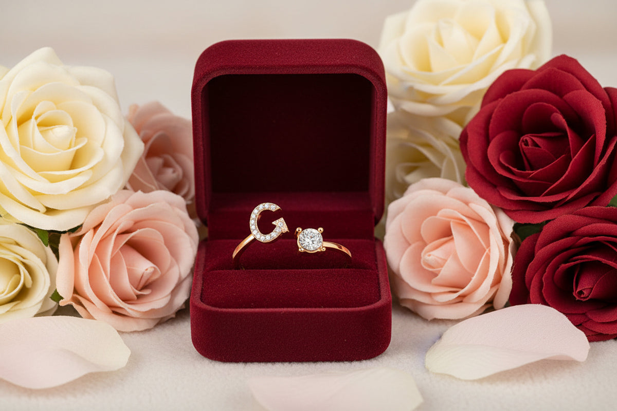 Personalized Initial Letter Ring | Adjustable Zircon Ring for Women