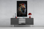 Copper Blue Swirling Mane Lion Glass Wall Art