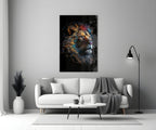 Copper Blue Swirling Mane Lion Glass Wall Art