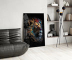 Copper Blue Swirling Mane Lion Glass Wall Art