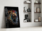 Copper Blue Swirling Mane Lion Glass Wall Art