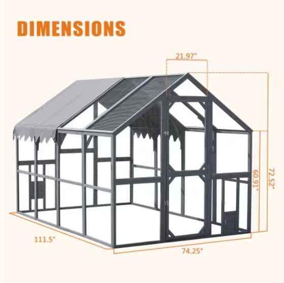 Large Walk-In Chicken Coop & Outdoor Poultry Run with Waterproof Cover
