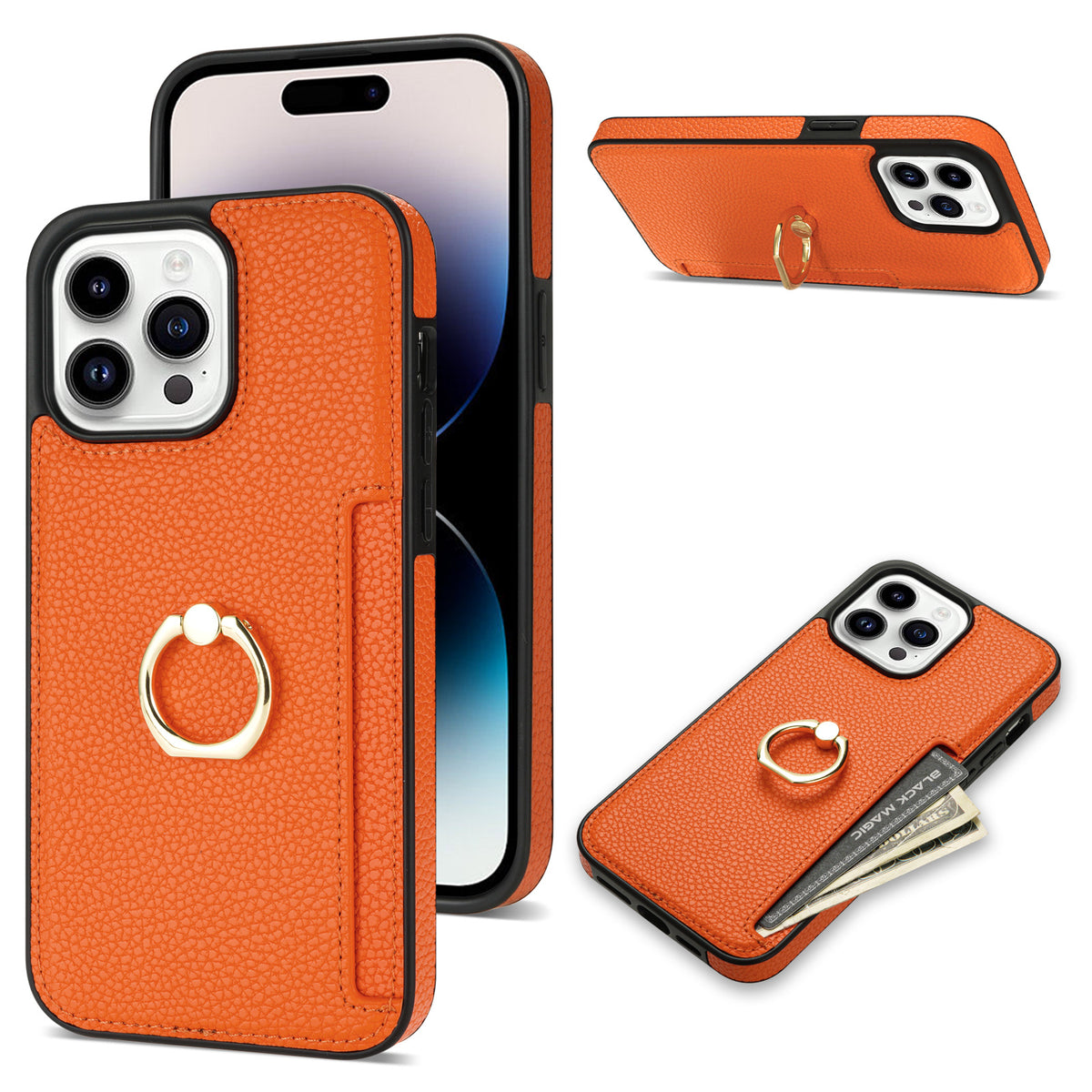 I phone  Pattern Fastened Ring Bracket Card Wallet Anti-fall Shell