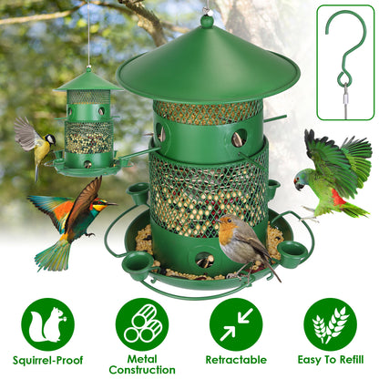 3-Tier Squirrel-Proof Metal Wild Bird Feeder – 360° Perches & Water Cups, Outdoor Hanging