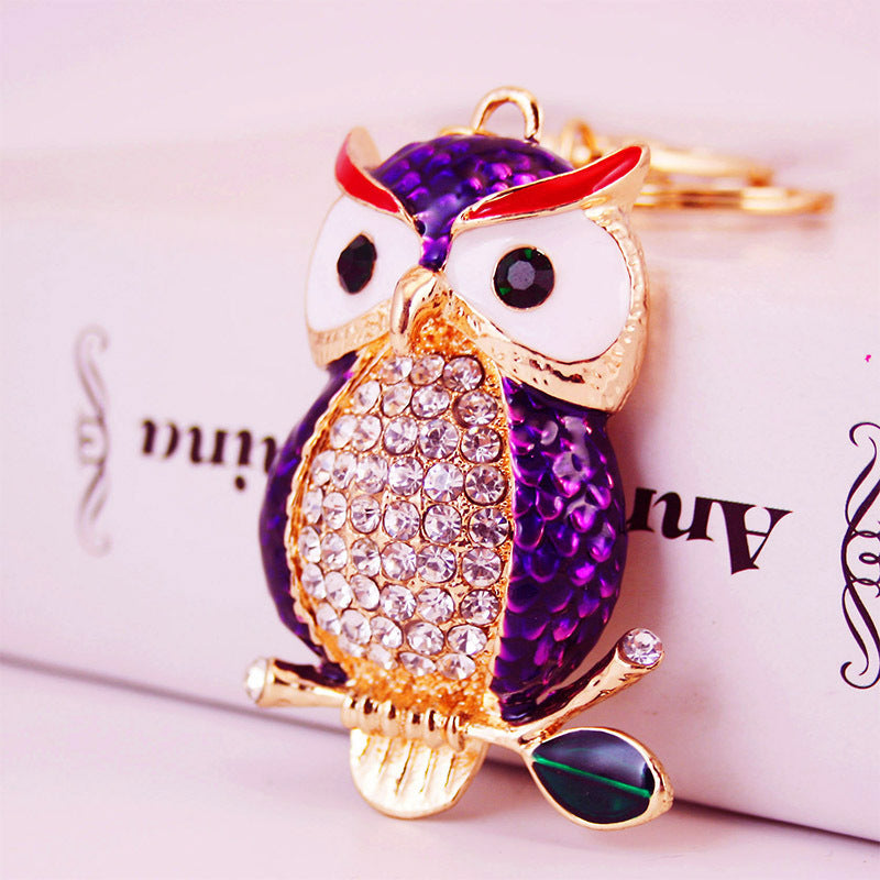 Creative Cartoon Diamond  Owl Car Keychain Pendant