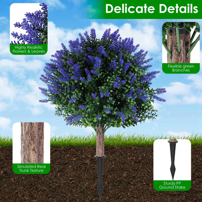 2 Packs Artificial Lavender Topiary Ball Trees UV Resistant Artificial Shrubs Fake Plants Evergreen Artificial Bush With Ground Spike For Indoor Outdoor Front Porch Garden