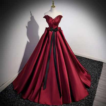 Wine Red Satin Wedding Dress - Elegant Bridal Gown