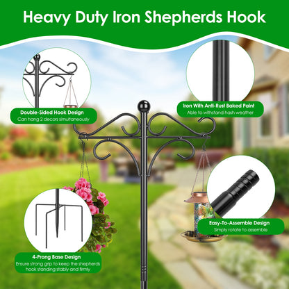 2-Pack Heavy Duty Double Shepherd's Hook — Bird Feeder & Garden Hanging Pole
