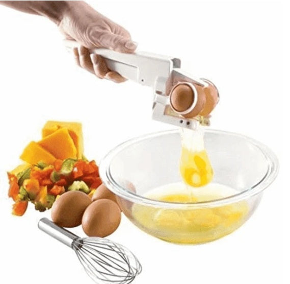 Sheila Merchandise easy egg cracking tool in use with a bowl for effortless egg preparation