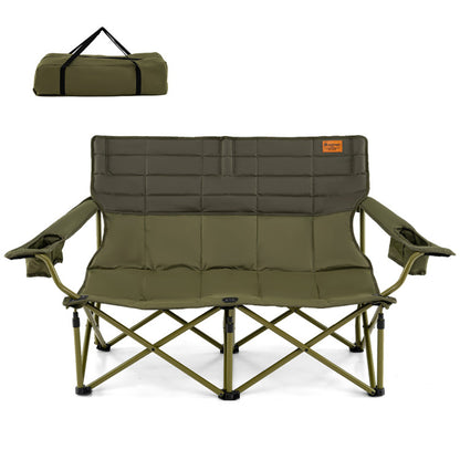Double Camping Loveseat Chair - Oversized Folding Couch with Cup Holders, 660 lbs Capacity