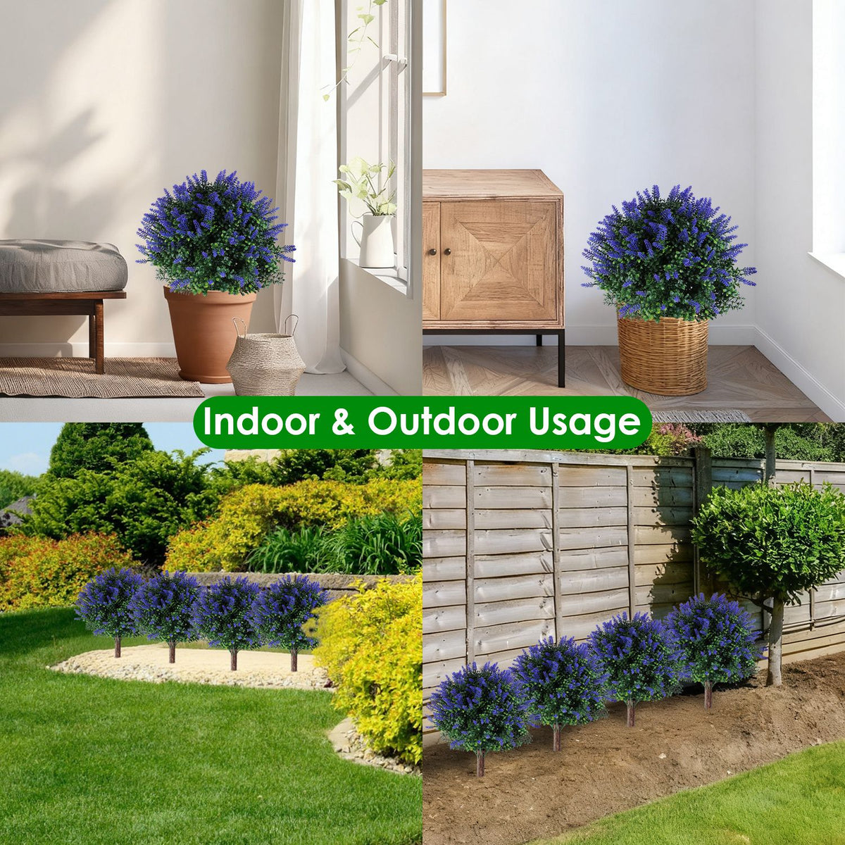2 Packs Artificial Lavender Topiary Ball Trees UV Resistant Artificial Shrubs Fake Plants Evergreen Artificial Bush With Ground Spike For Indoor Outdoor Front Porch Garden