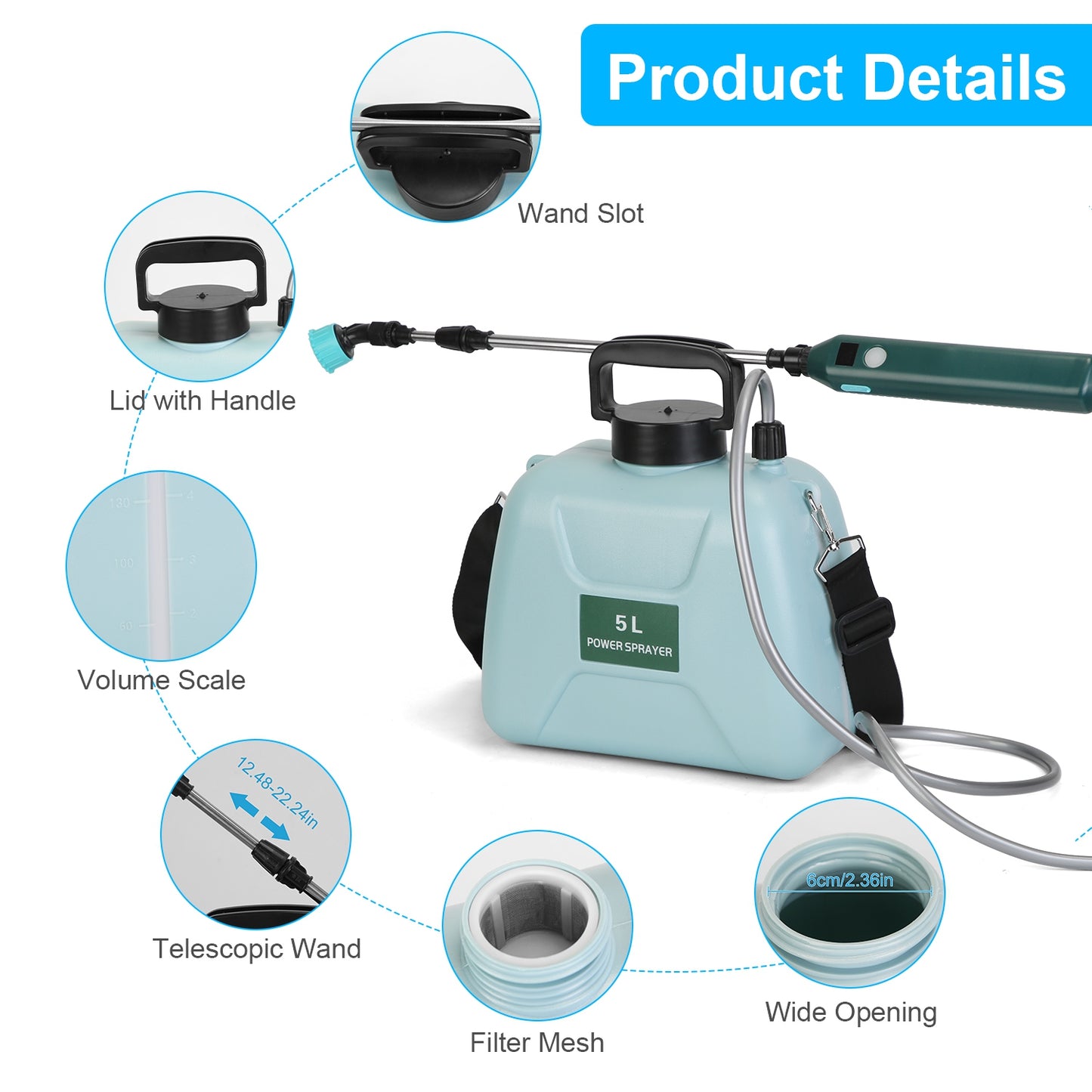 Electric Garden Sprayer – 5L Battery-Powered with Telescopic Wand & 3 Nozzles
