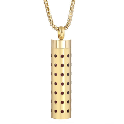 Gold Stainless Steel Aromatherapy Necklace - Cylindrical Hollow Pendant Essential Oil Diffuser
