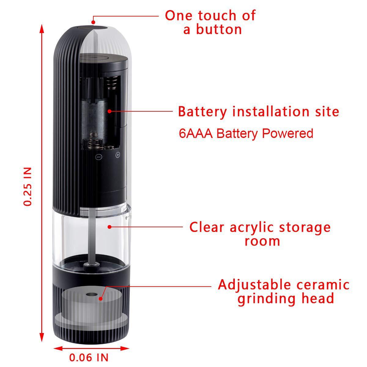 Sheila Merchandise electric pepper grinder with adjustable ceramic grinding head and clear acrylic storage