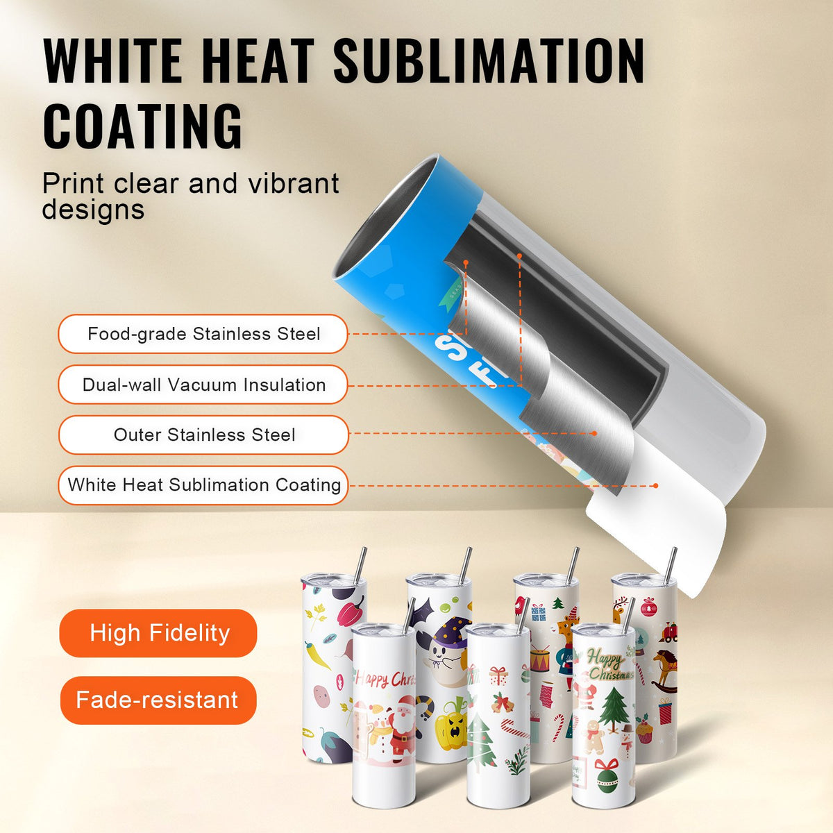 Tumbler Heat Press Machine with 8 Blank Tumblers - Complete Sublimation Kit