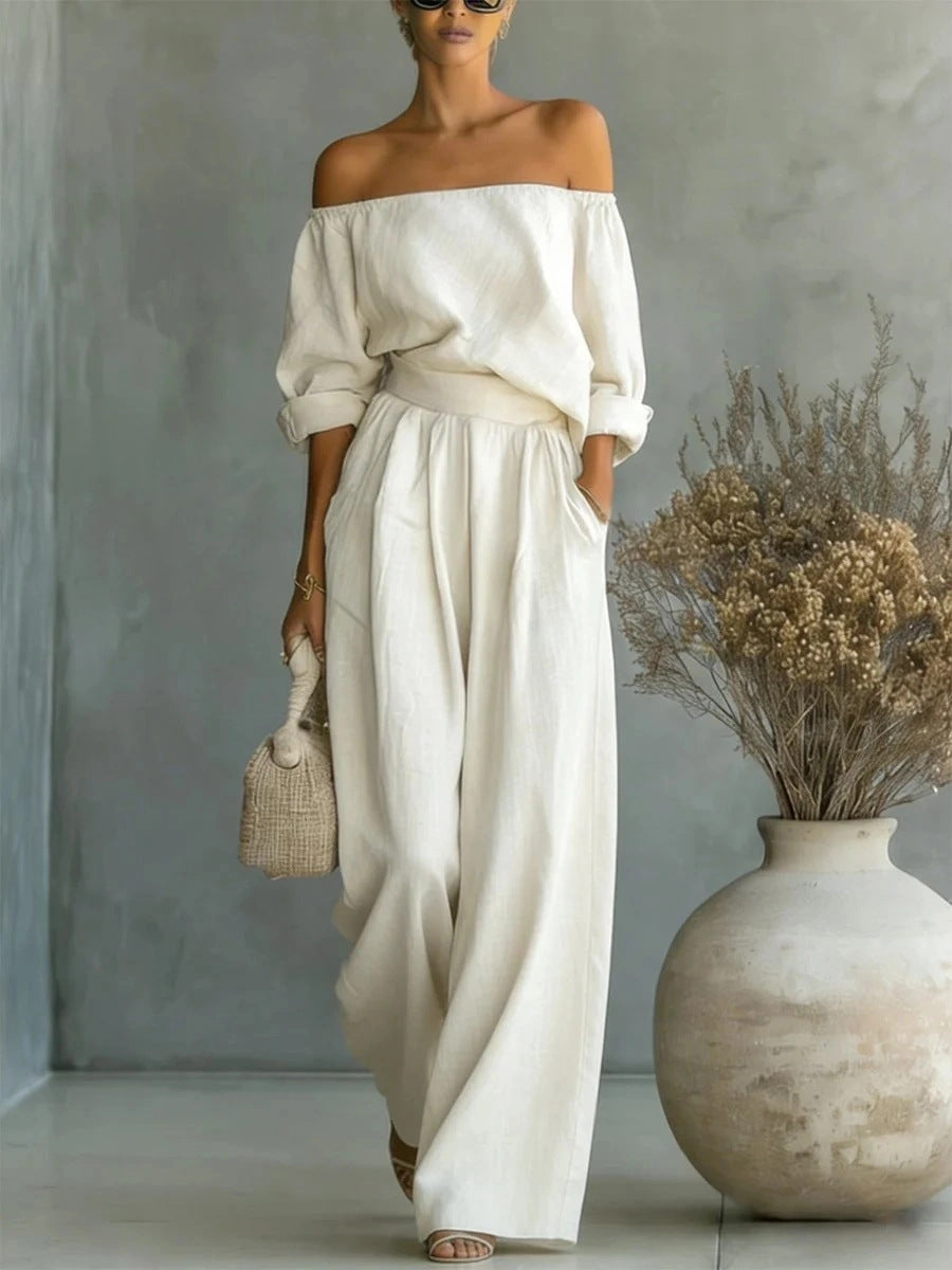 Women's Off-Shoulder Top & Wide-Leg Pants Set