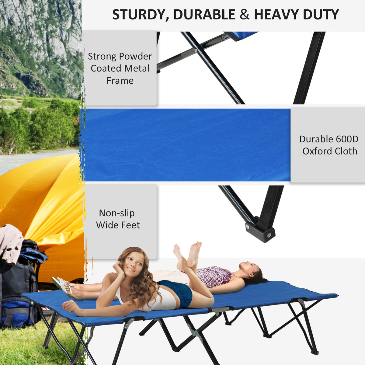 Double Camping Cot for 2 Adults - Folding Elevated Sleeping Cot with Carry Bag, 15 Inch Raised Portable Bed, 300 lbs Capacity