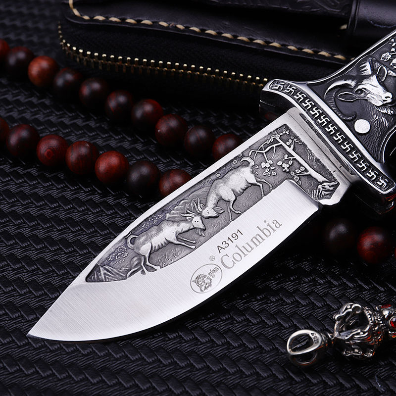 Premium Folding  Knife - 440C Steel Blade with Hardwood Handle & Leather Sheath