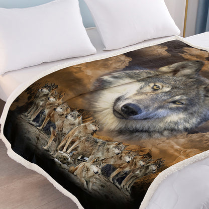 Indian Wolf Sherpa Fleece Blanket | Native American Design | 50x60 & 60x80 Inch