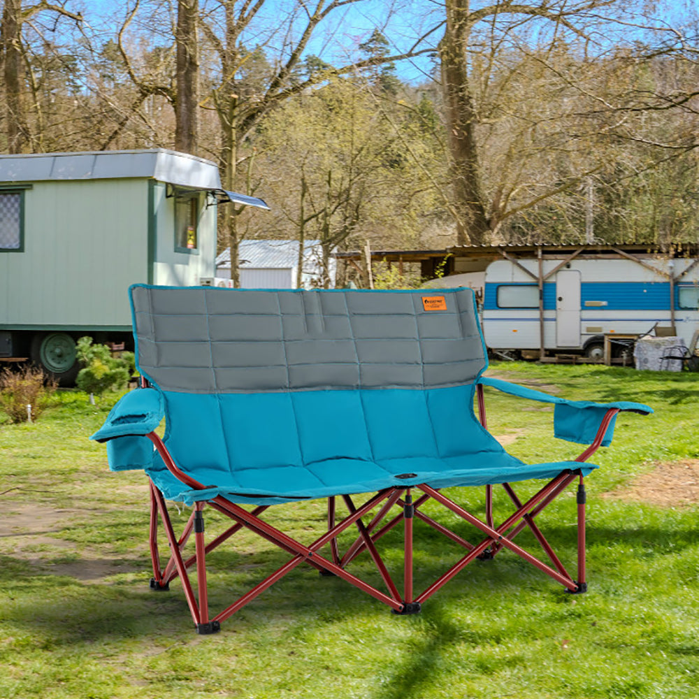 Double Camping Loveseat Chair - Oversized Folding Couch with Cup Holders, 660 lbs Capacity