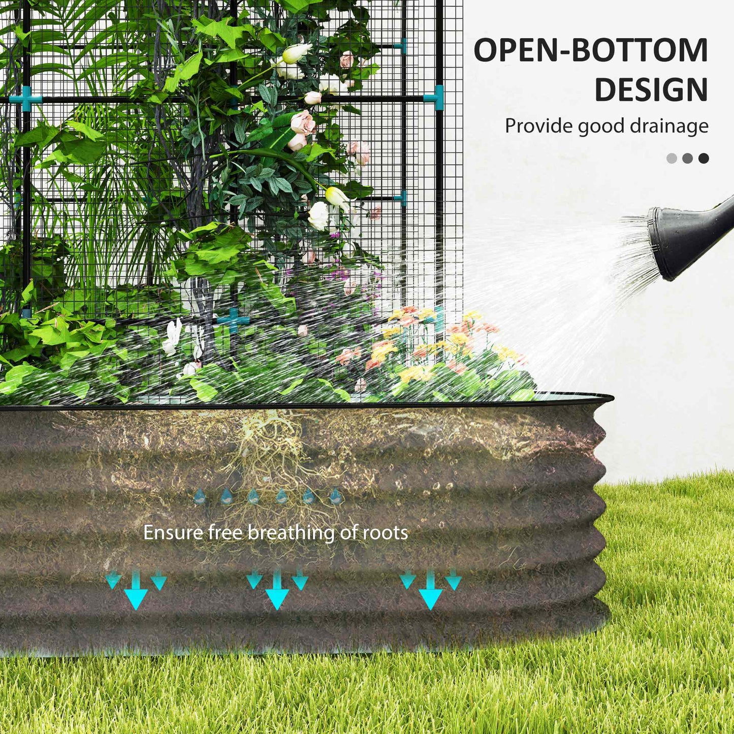 Raised Garden Beds Set with Arch Trellis, Climbing Net, Galvanized Planter Box for Climbing Vegetables Flowers Herbs