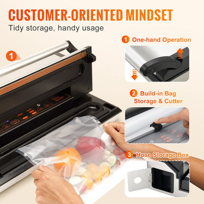 Vacuum Sealer Machine - 95Kpa 350W Dual Pump Food Sealer with Automatic & Manual Modes, Built-in Cutter