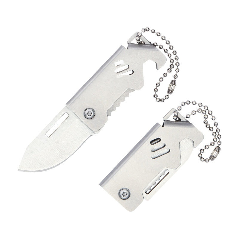 Mini EDC Folding Knife - D2 Steel Keychain Utility Tool with Bottle Opener